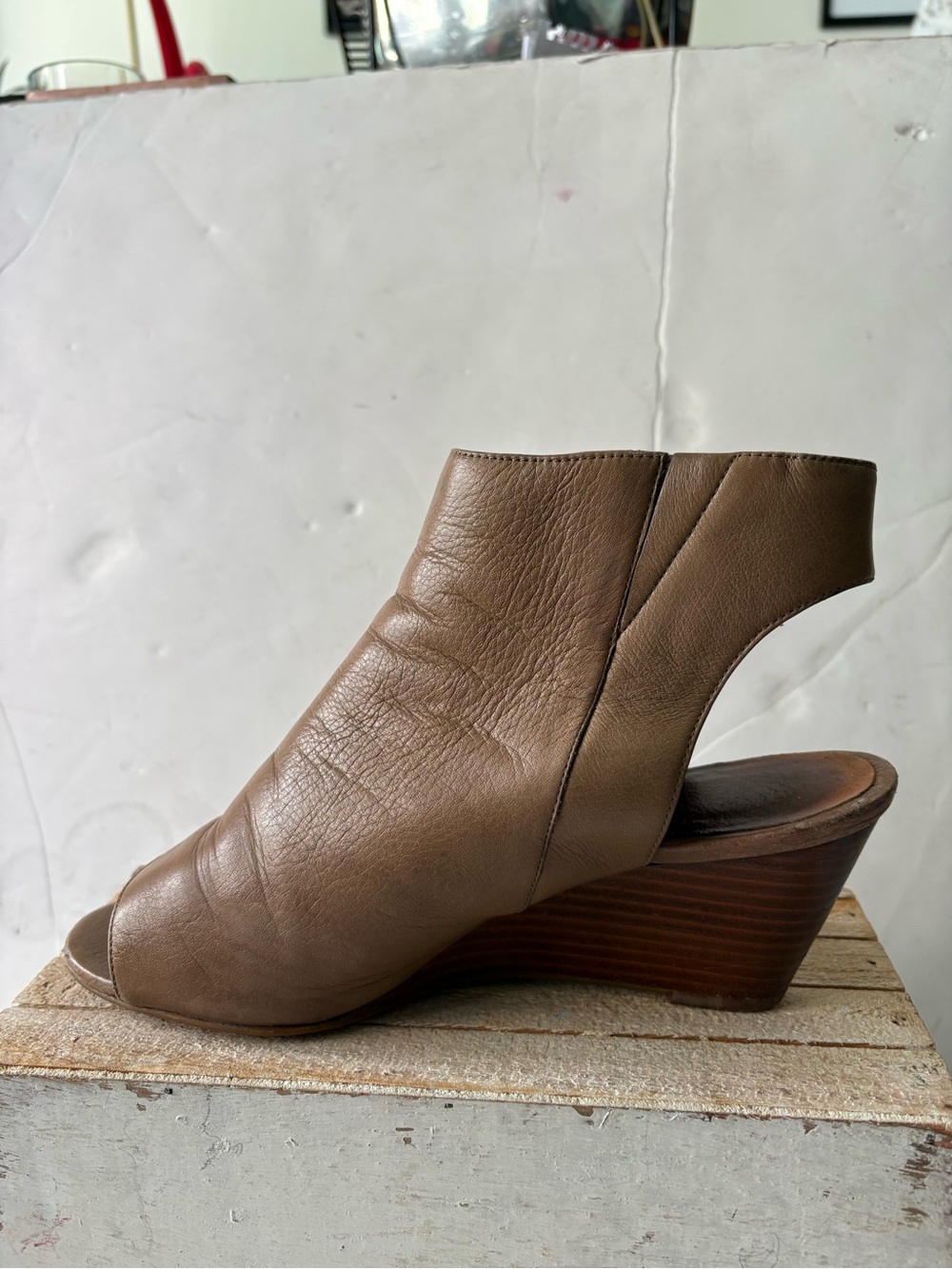 Kenneth Cole Brown Leather Peep-Toe Ankle Boots - Picture 5 of 12